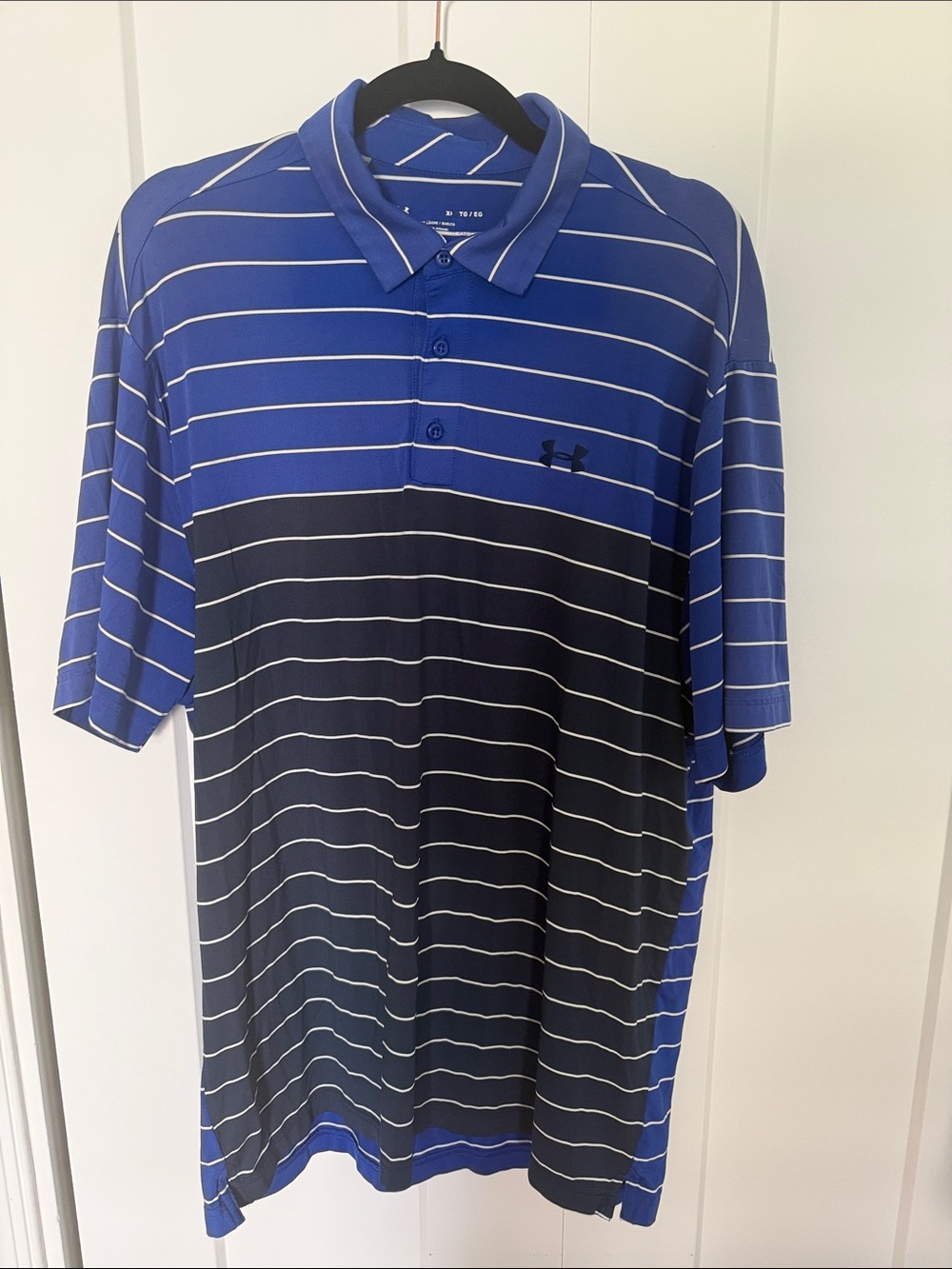 Under Armour Men’s Royal Blue & Black Striped Performance Golf Polo Sz XL